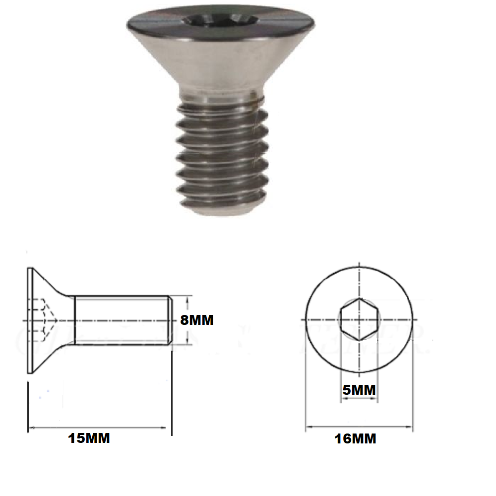 M8X15MM 1.25 THREAD PITCH TITANIUM COUNTERSUNK BOLT GRADE 5