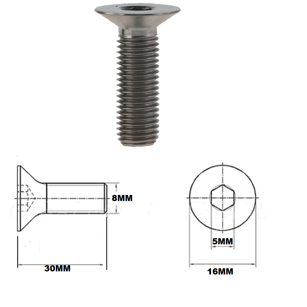 M8X25MM 1.25 THREAD PITCH TITANIUM COUNTERSUNK BOLT GRADE 5