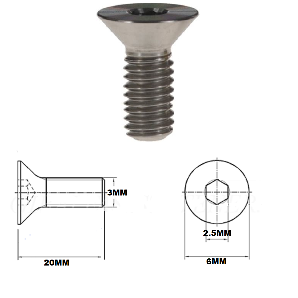 M3X20MM .5 THREAD PITCH TITANIUM COUNTERSUNK BOLT GRADE 5