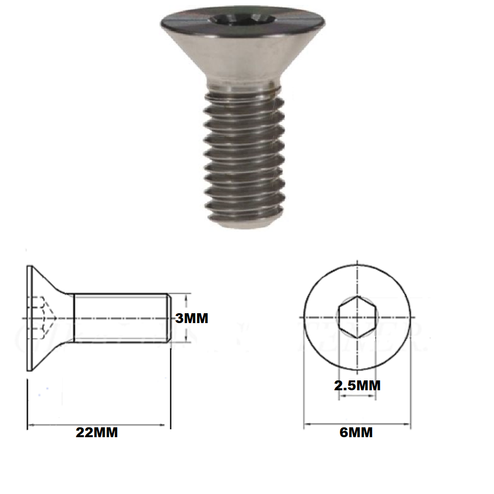 M3X22MM .5 THREAD PITCH TITANIUM COUNTERSUNK BOLT GRADE 5