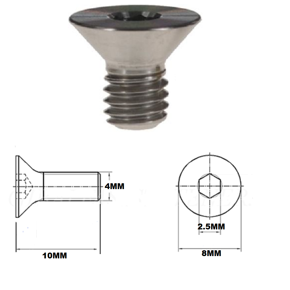 M4X10MM .7 THREAD PITCH TITANIUM COUNTERSUNK BOLT GRADE 5