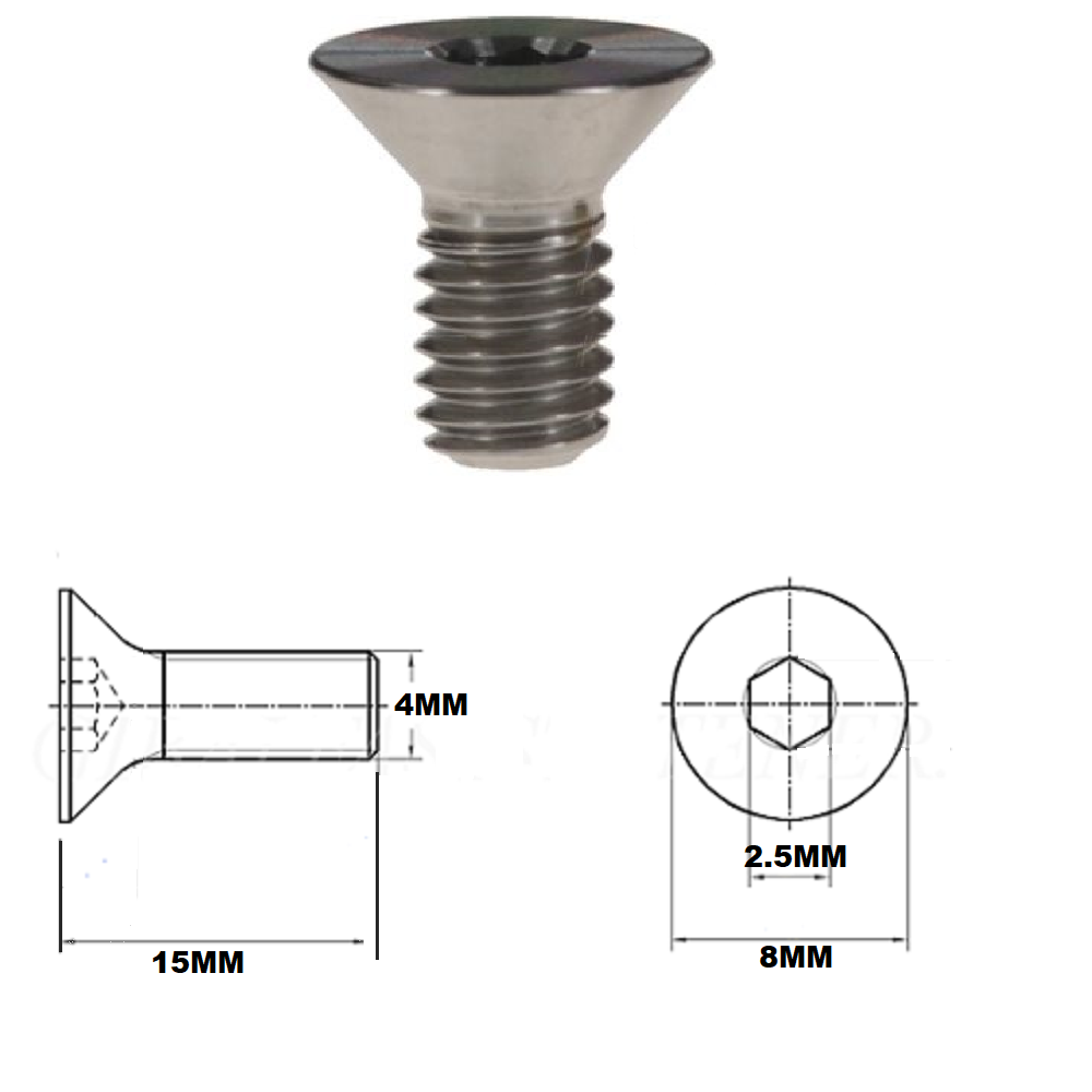 M4X15MM .7 THREAD PITCH TITANIUM COUNTERSUNK BOLT GRADE 5