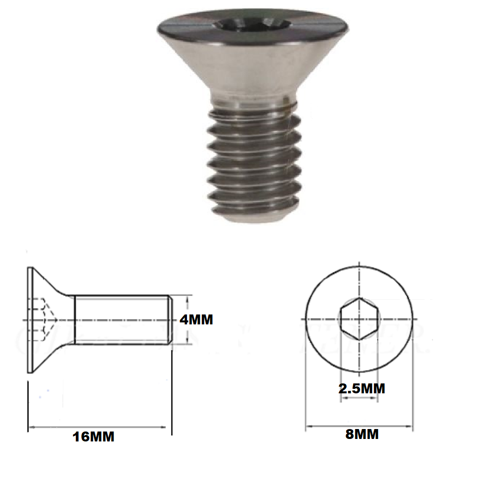 M4X16MM .7 THREAD PITCH TITANIUM COUNTERSUNK BOLT GRADE 5