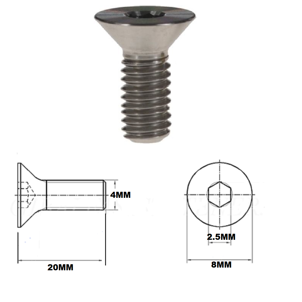 M4X20MM .7 THREAD PITCH TITANIUM COUNTERSUNK BOLT GRADE 5