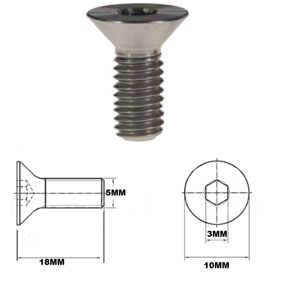 M5X18MM .8 THREAD PITCH TITANIUM COUNTERSUNK BOLT GRADE 5