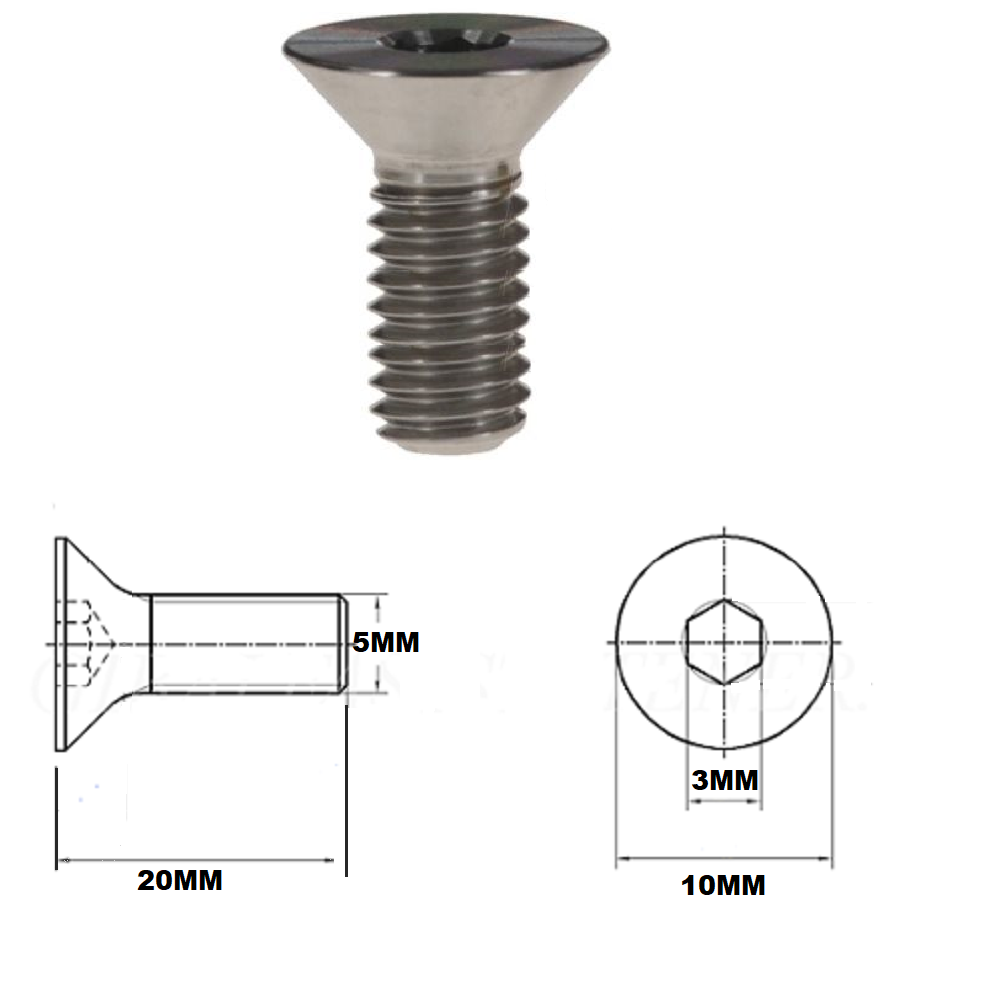 M5X20MM .8 THREAD PITCH TITANIUM COUNTERSUNK BOLT GRADE 5