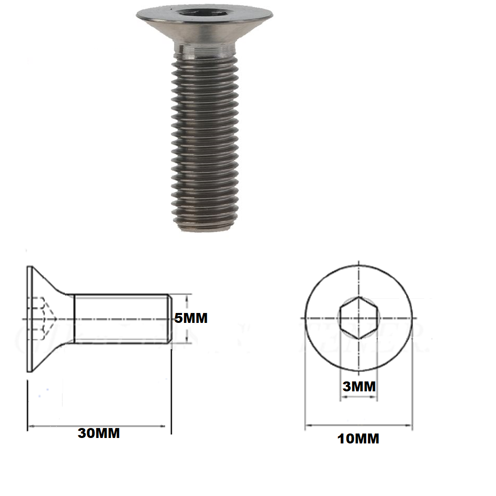 M5X30MM .8 THREAD PITCH TITANIUM COUNTERSUNK BOLT GRADE 5