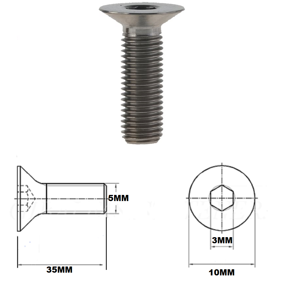 M5X35MM .8 THREAD PITCH TITANIUM COUNTERSUNK BOLT GRADE 5