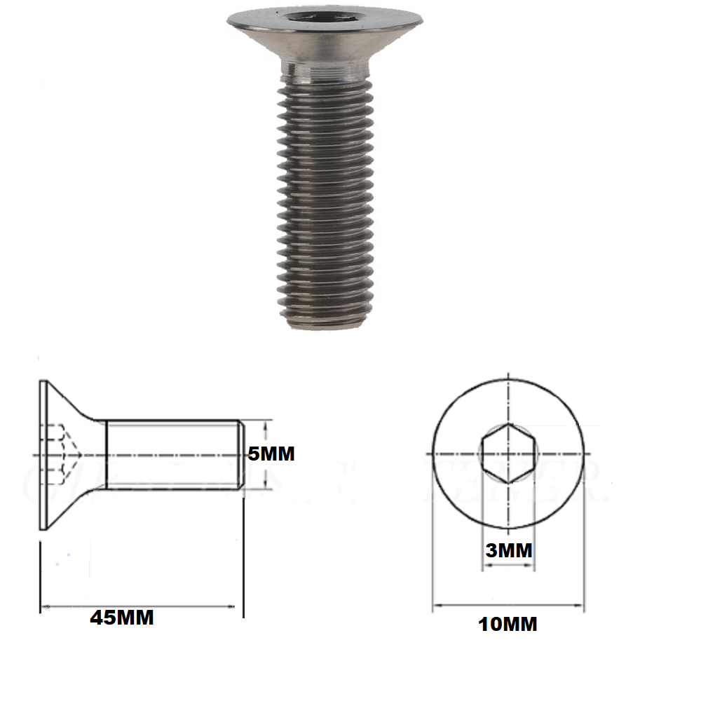 M5X45MM .8 THREAD PITCH TITANIUM COUNTERSUNK BOLT GRADE 5