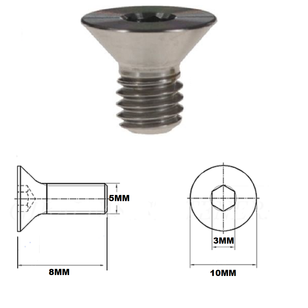 M5X8MM .8 THREAD PITCH TITANIUM COUNTERSUNK BOLT GRADE 5