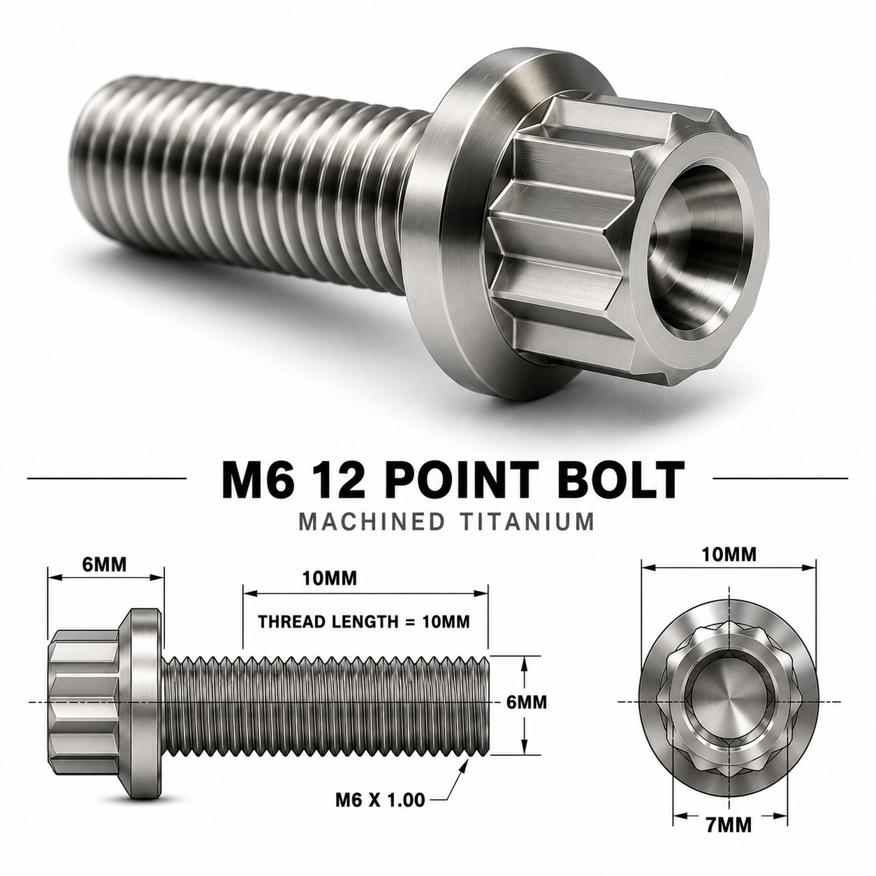 M6X10MM 1.00 THREAD PITCH TITANIUM 12 POINT FLANGED BOLT GRADE 5
