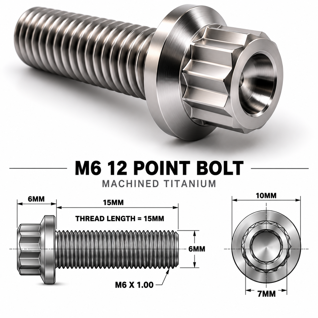 M6X15MM 1.00 THREAD PITCH TITANIUM 12 POINT FLANGED BOLT GRADE 5