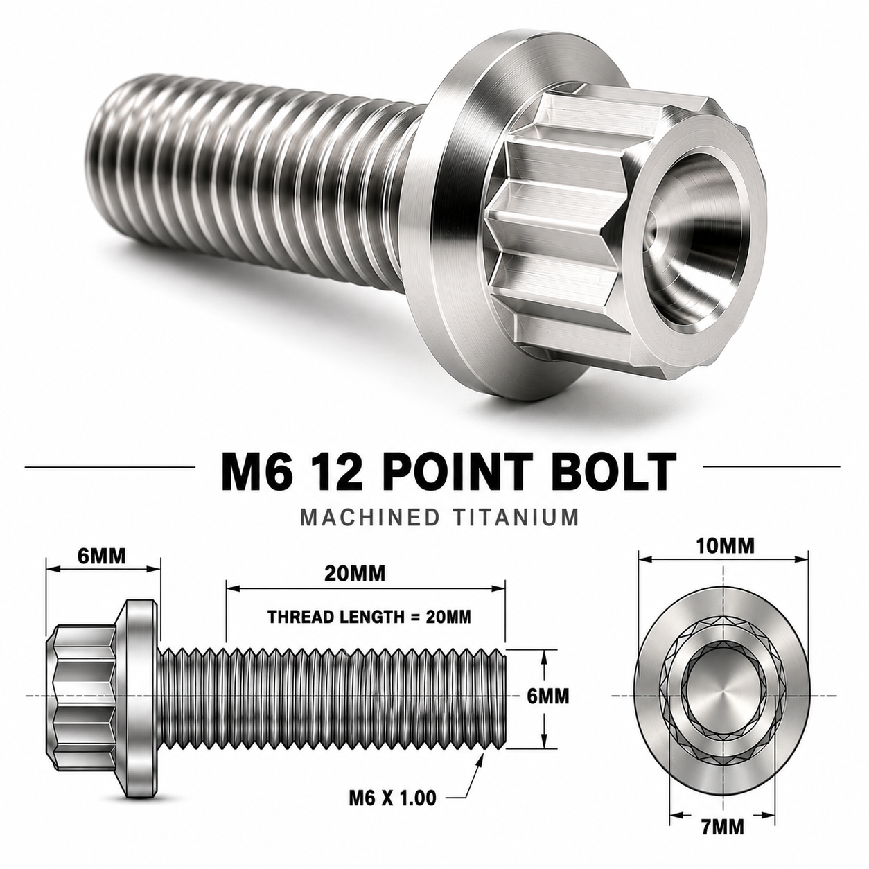 M6X20MM 1.00 THREAD PITCH TITANIUM 12 POINT FLANGED BOLT GRADE 5