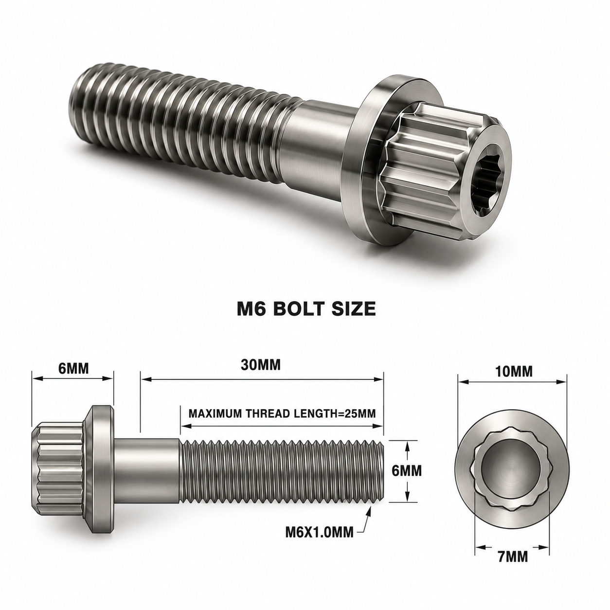 M6X30MM 1.00 THREAD PITCH TITANIUM 12 POINT FLANGED BOLT GRADE 5
