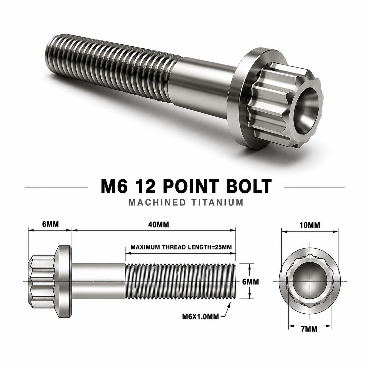 M6X40MM 1.00 THREAD PITCH TITANIUM 12 POINT FLANGED BOLT GRADE 5