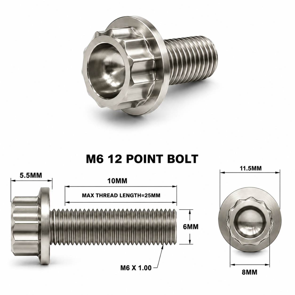 M6X10MM 1.00 LARGE HEAD TITANIUM 12 POINT FLANGED BOLT GRADE 5