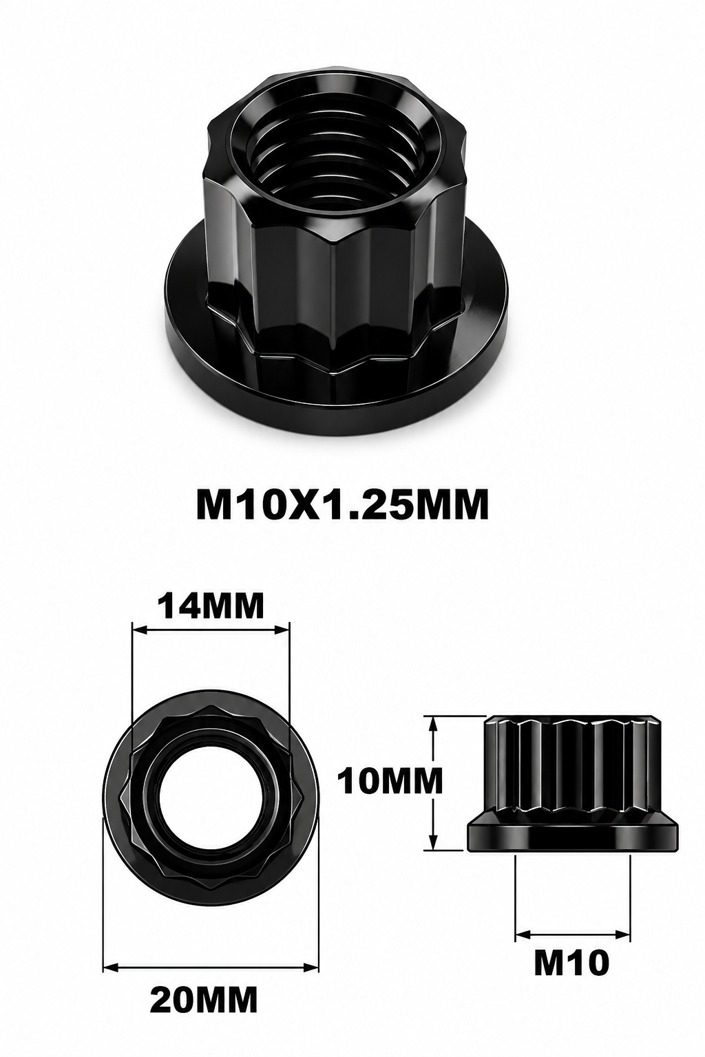 STEALTH M10X1.25 THREAD PITCH TITANIUM 12POINT NUT GRADE 5 BLACK STEALTH M10X1.25 THREAD PITCH TITANIUM 12POINT NUT GRADE 5 BLACK