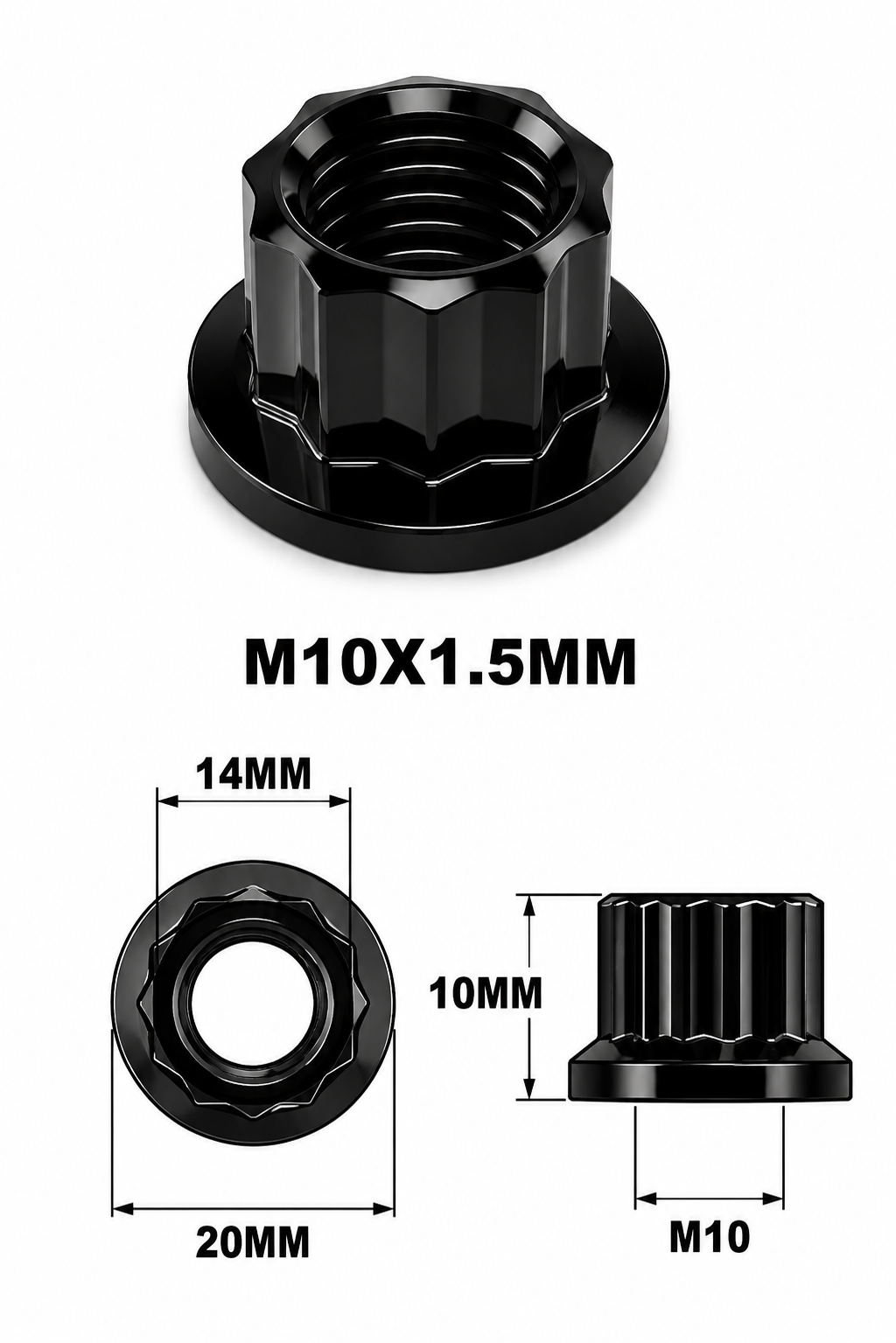 STEALTH M10X1.5 THREAD PITCH TITANIUM 12 POINT NUT GRADE 5 BLACK