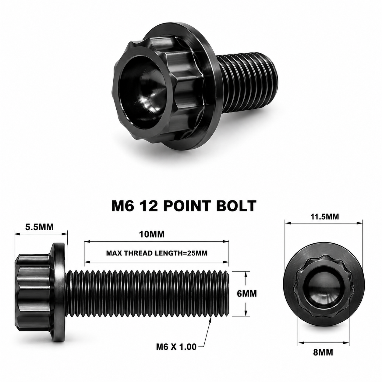 M6X10MM STEALTH 12 POINT BOLT 1.00 THREAD PITCH TITANIUM