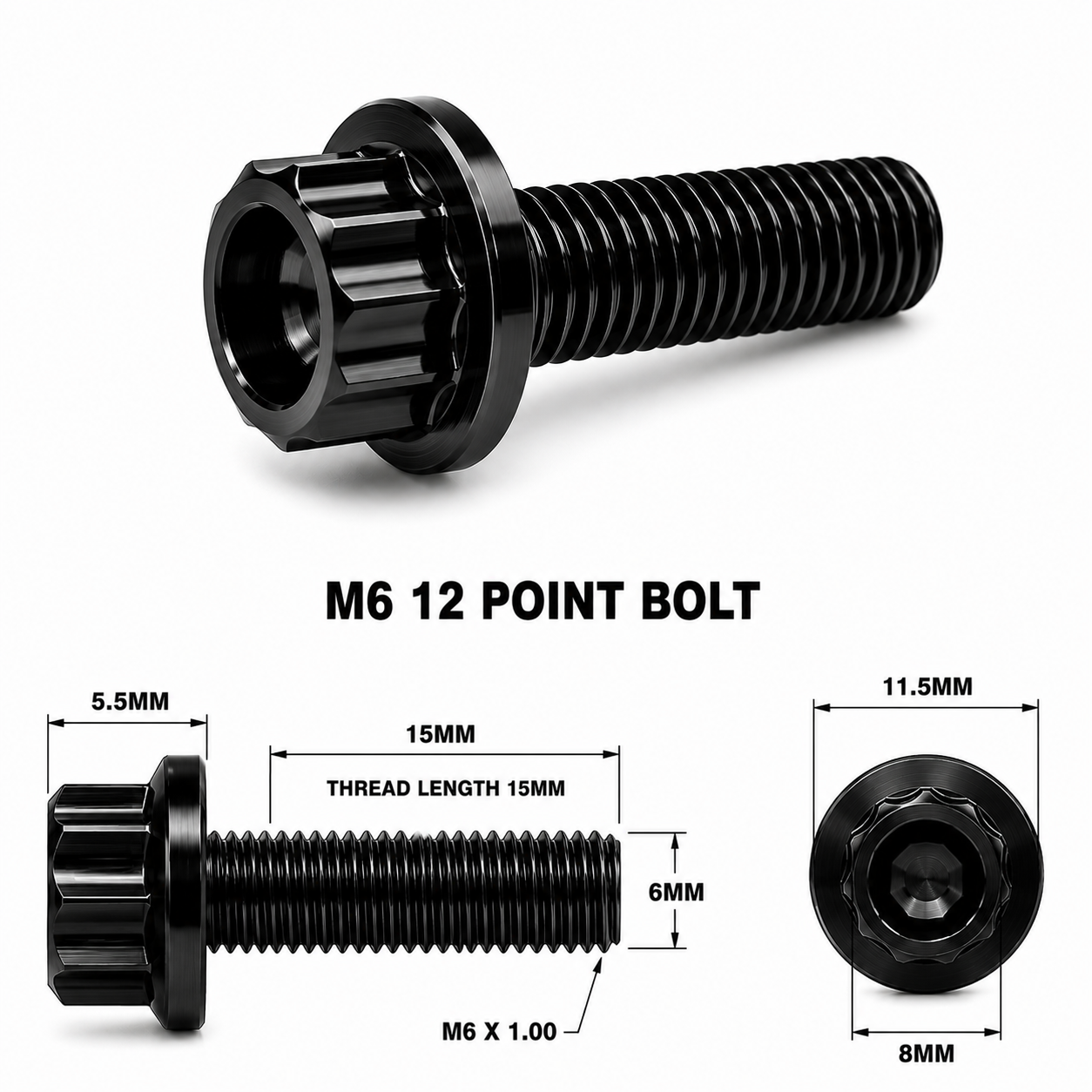 M6X15MM STEALTH 12 POINT BOLT 1.00 THREAD PITCH TITANIUM