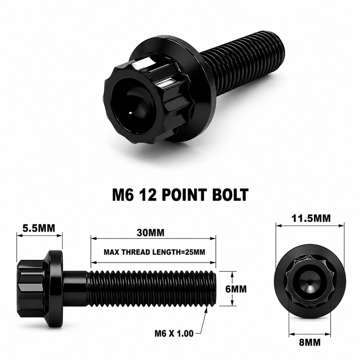 M6X30MM STEALTH 12 POINT BOLT 1.00 THREAD PITCH TITANIUM