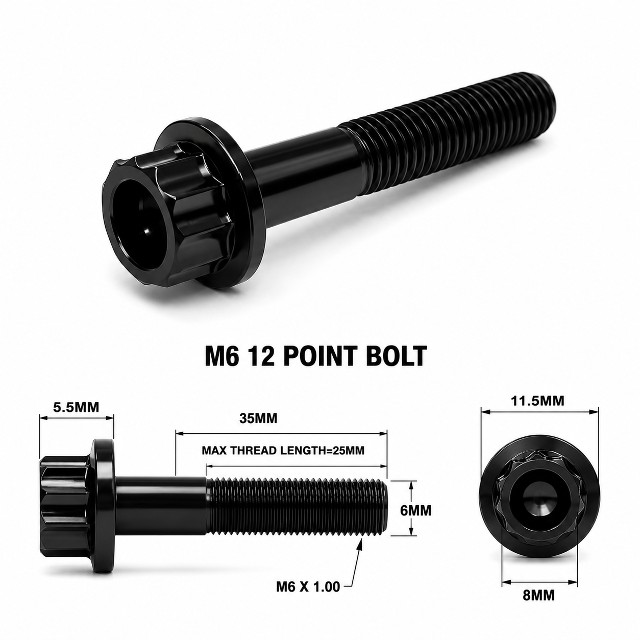 M6X35MM STEALTH 12 POINT BOLT 1.00 THREAD PITCH TITANIUM