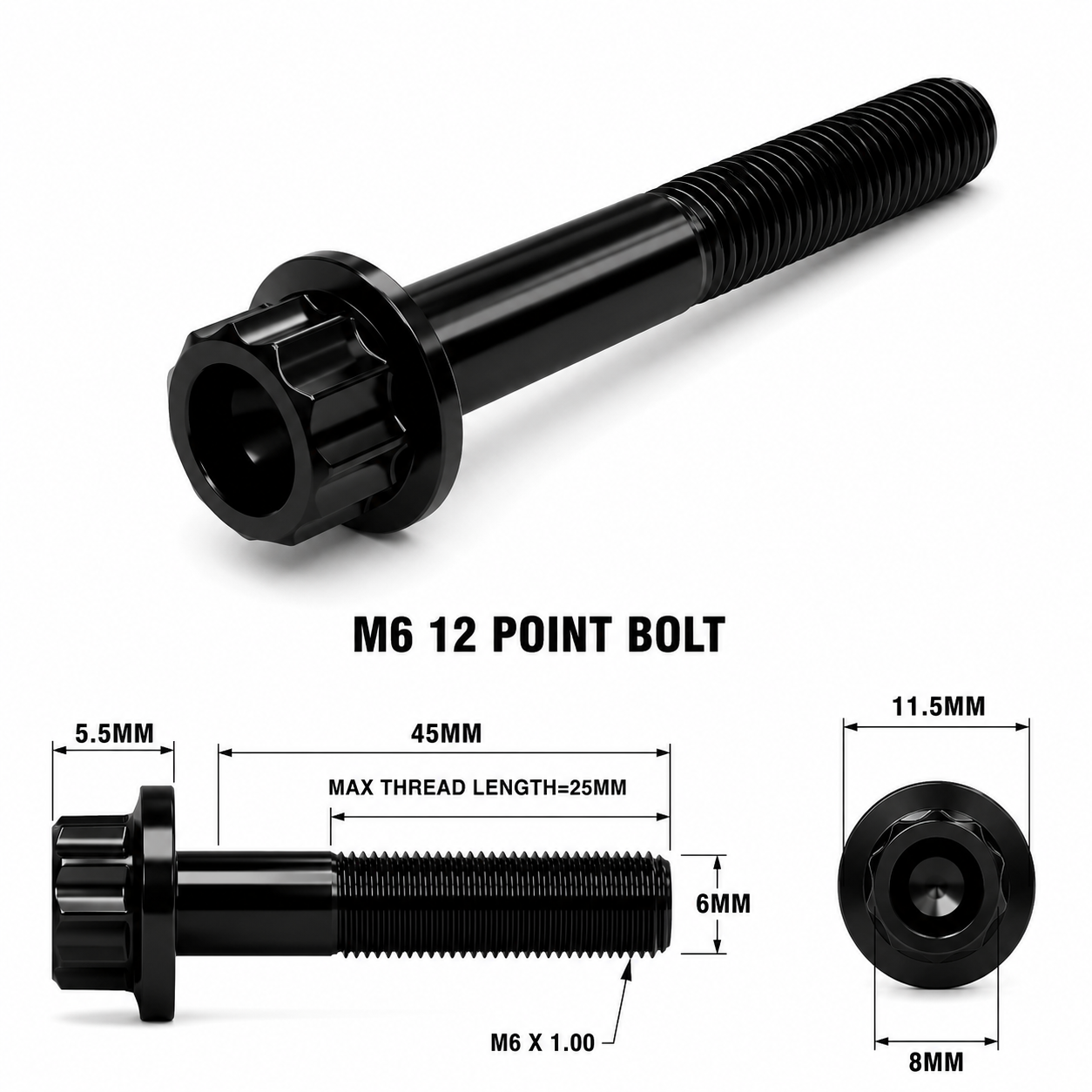 M6X45MM STEALTH 12 POINT BOLT 1.00 THREAD PITCH TITANIUM M6X45MM STEALTH 12 POINT BOLT 1.00 THREAD PITCH TITANIUM