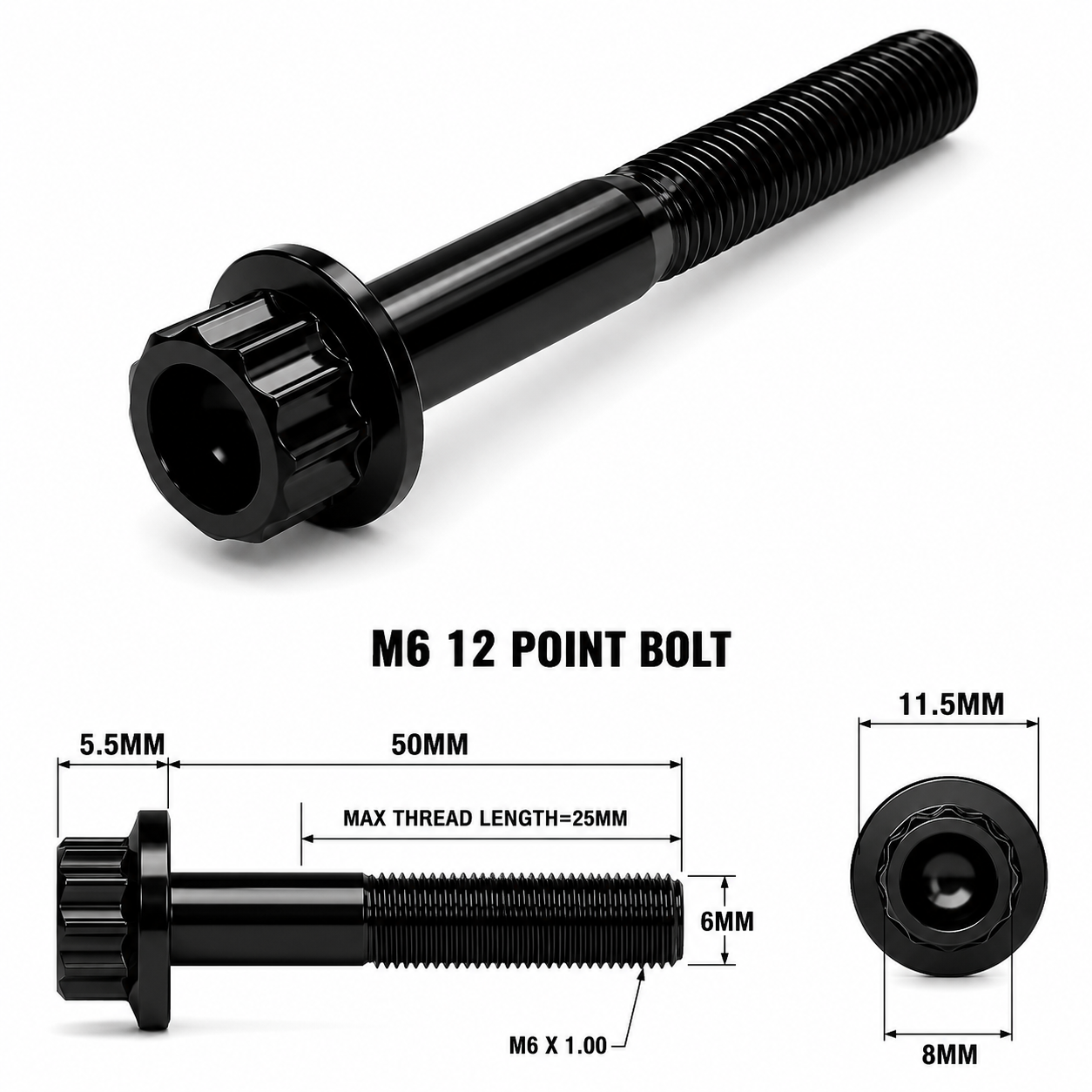 M6X50MM STEALTH 12 POINT BOLT 1.00 THREAD PITCH TITANIUM