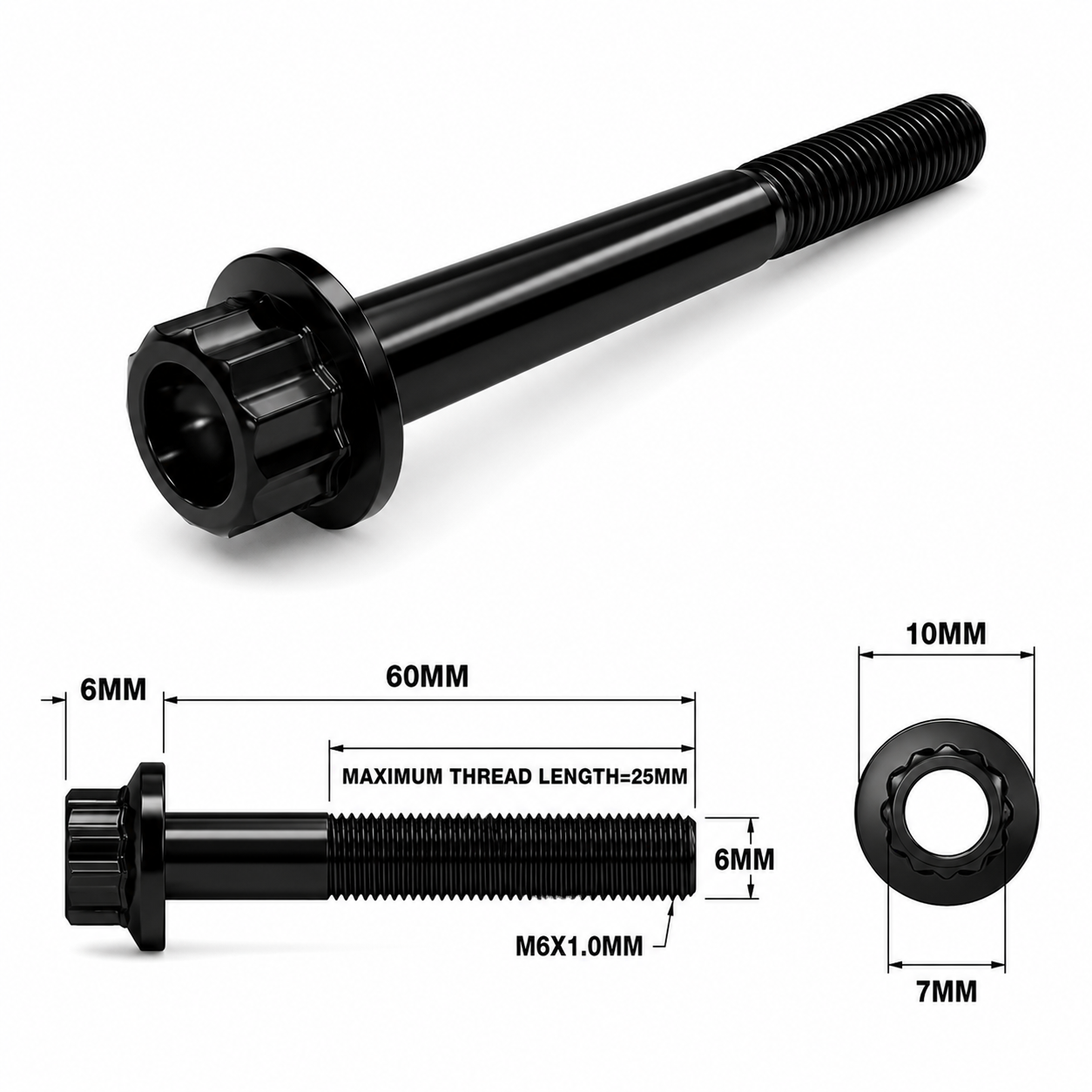 M6X60MM STEALTH 12 POINT BOLT 1.00 THREAD PITCH TITANIUM M6X60MM STEALTH 12 POINT BOLT 1.00 THREAD PITCH TITANIUM