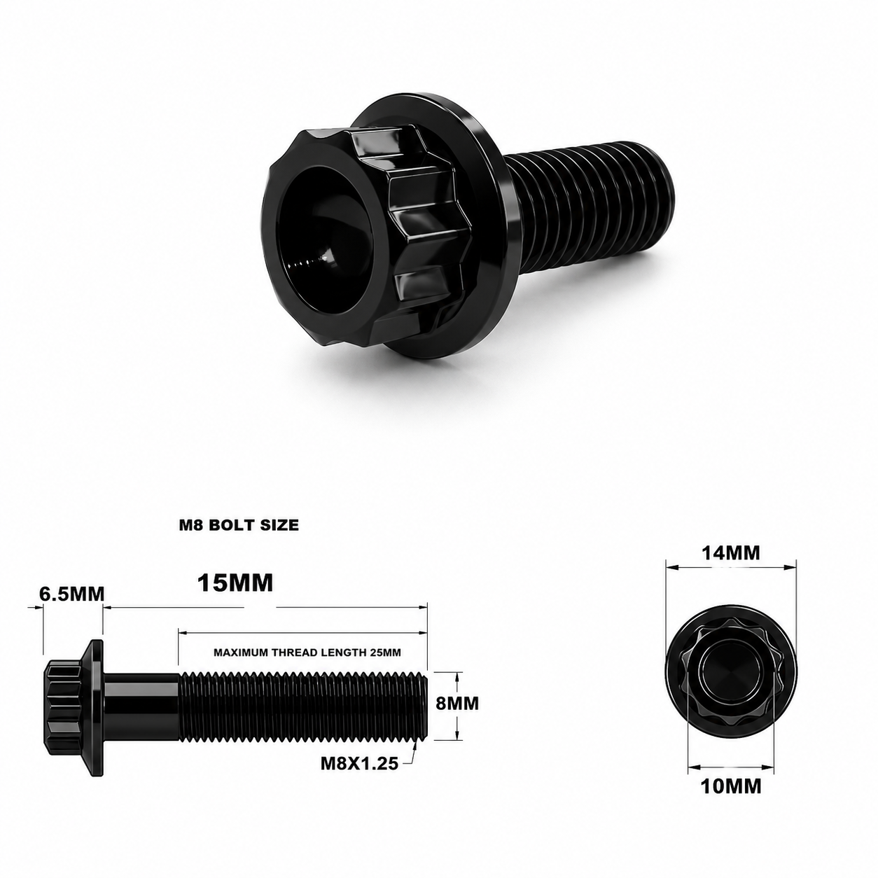 M8X15MM STEALTH 12 POINT BOLT 1.25 THREAD PITCH TITANIUM