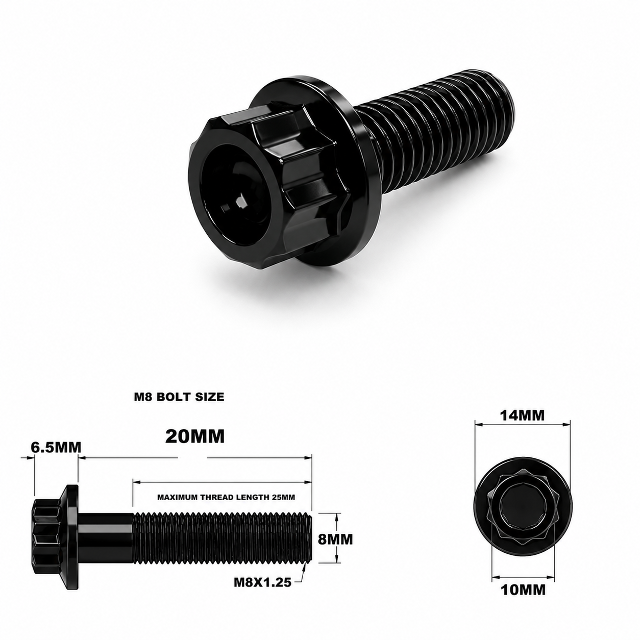 M8X20MM STEALTH 12 POINT BOLT 1.25 THREAD PITCH TITANIUM