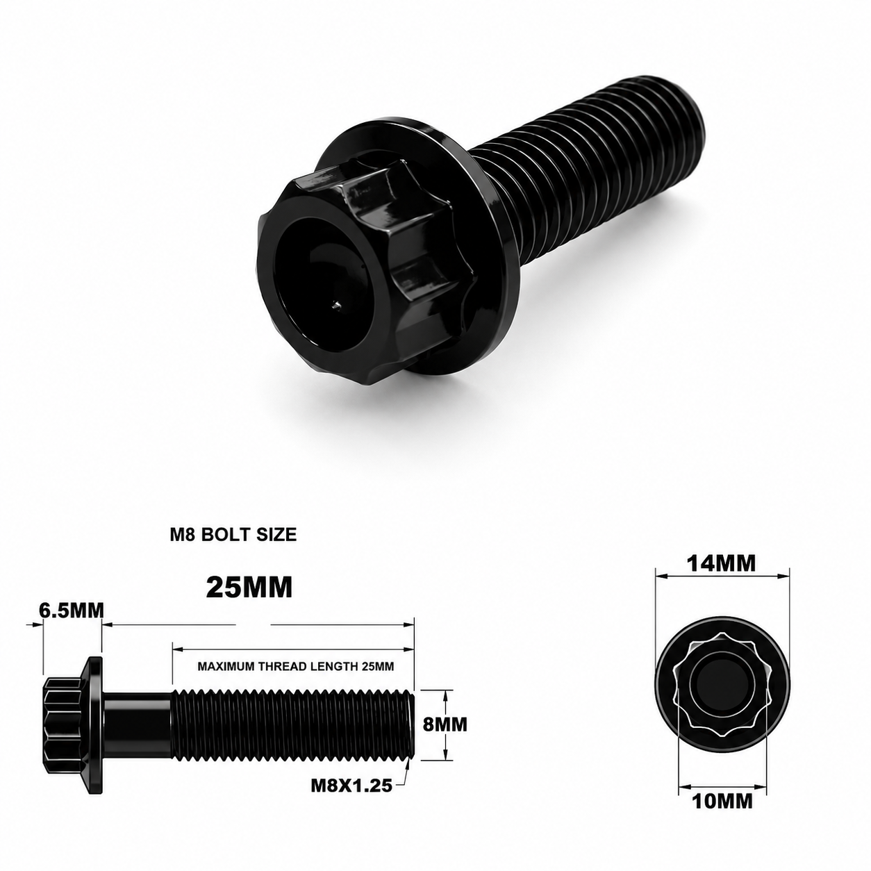 M8X25MM STEALTH 12 POINT BOLT 1.25 THREAD PITCH TITANIUM
