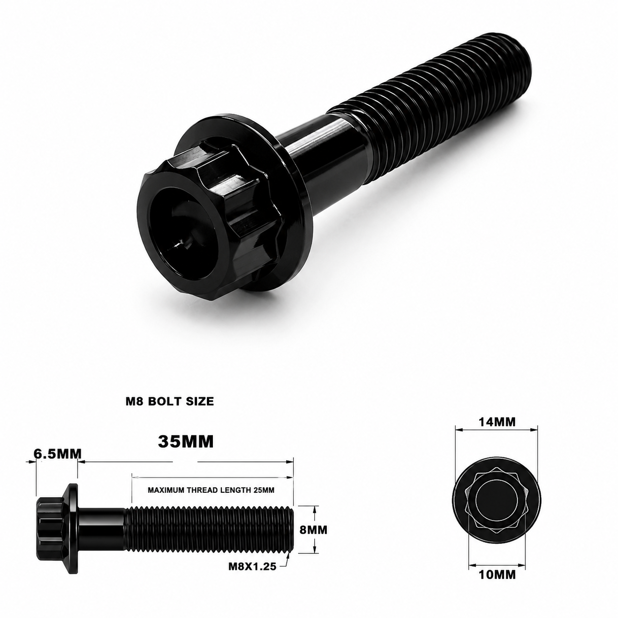M8X35MM STEALTH 12 POINT BOLT 1.25 THREAD PITCH TITANIUM