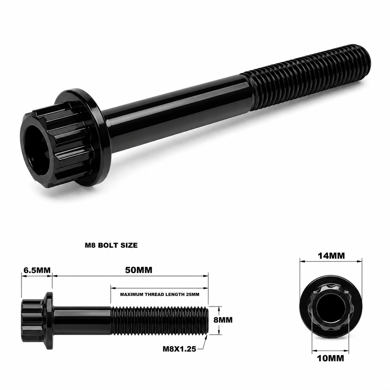 M8X50MM STEALTH 12 POINT BOLT 1.25 THREAD PITCH TITANIUM M8X50MM STEALTH 12 POINT BOLT 1.25 THREAD PITCH TITANIUM