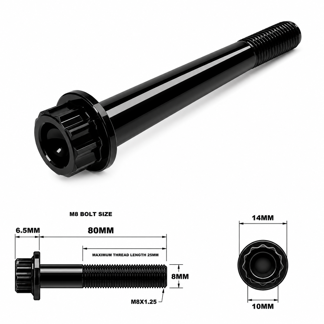 M8X80MM STEALTH 12 POINT BOLT 1.25 THREAD PITCH TITANIUM M8X80MM STEALTH 12 POINT BOLT 1.25 THREAD PITCH TITANIUM