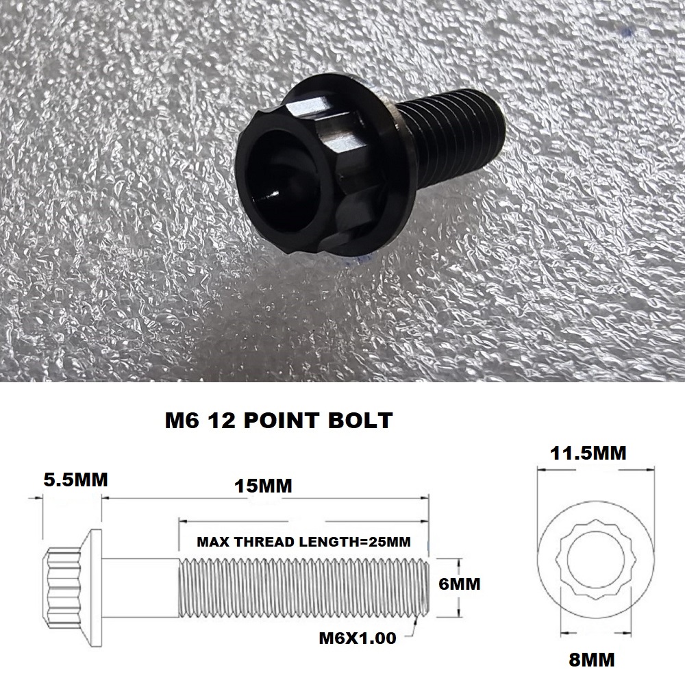 M6X15MM STEALTH 12 POINT BOLT 1.00 THREAD PITCH TITANIUM