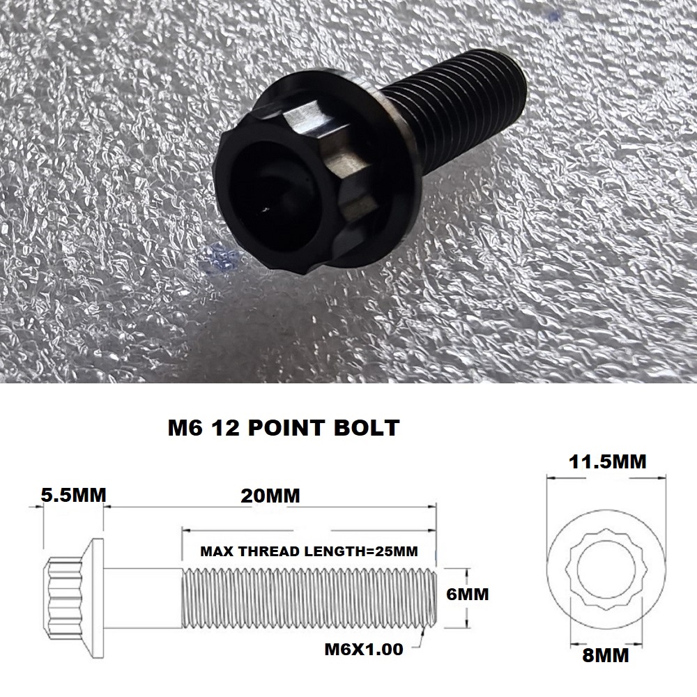 M6X20MM STEALTH 12 POINT BOLT 1.00 THREAD PITCH TITANIUM