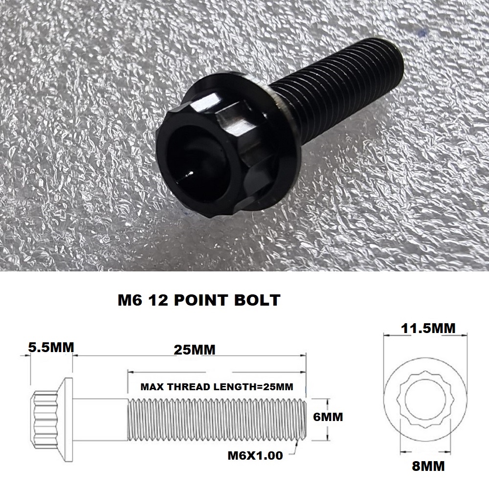 M6X25MM STEALTH 12 POINT BOLT 1.00 THREAD PITCH TITANIUM