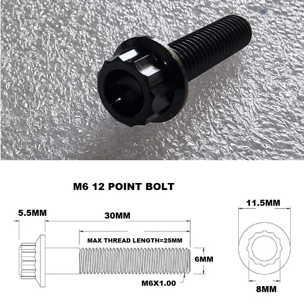 M6X30MM STEALTH 12 POINT BOLT 1.00 THREAD PITCH TITANIUM