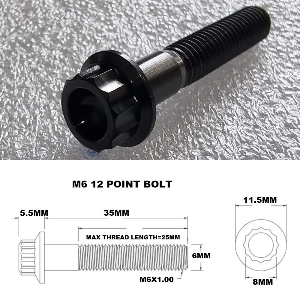 M6X35MM STEALTH 12 POINT BOLT 1.00 THREAD PITCH TITANIUM