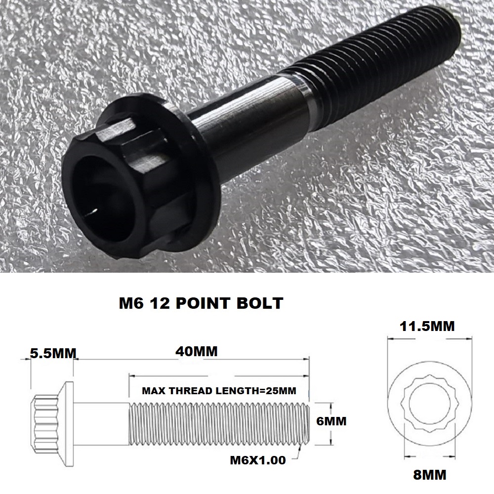 M6X40MM STEALTH 12 POINT BOLT 1.00 THREAD PITCH TITANIUM