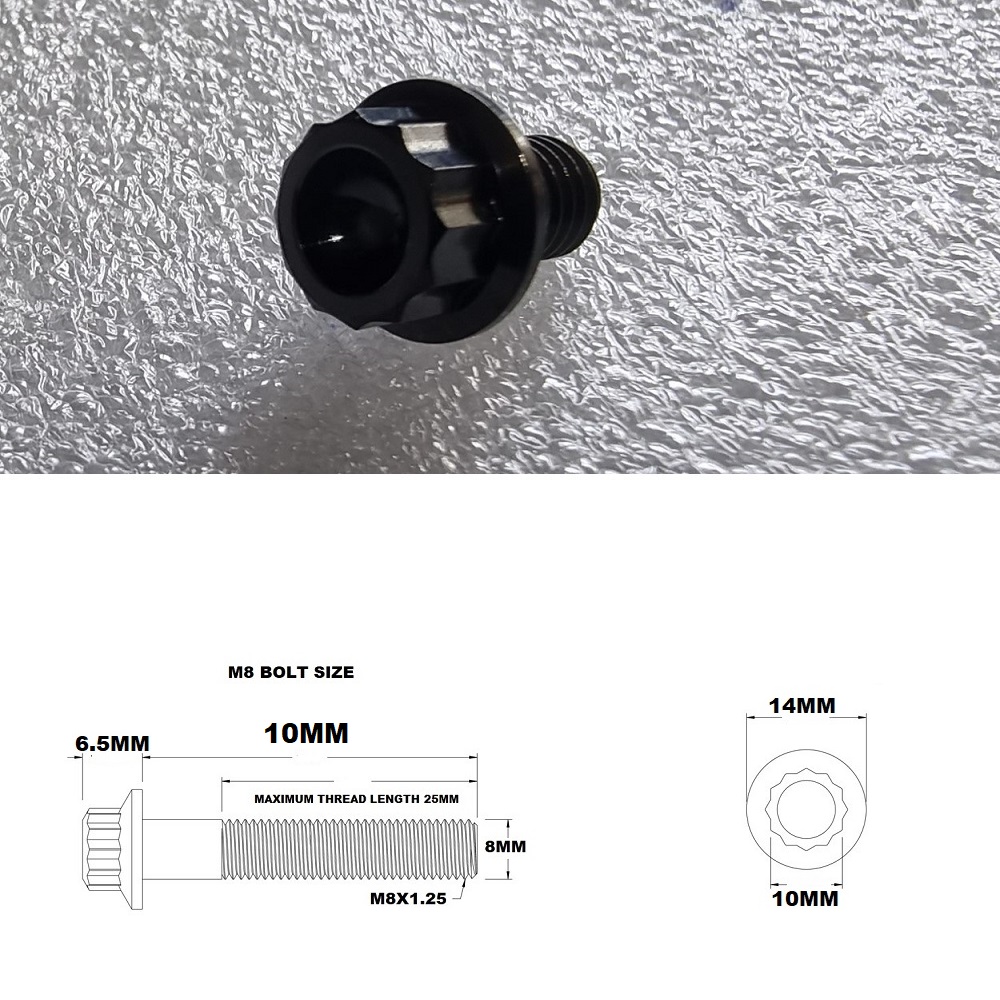 M8X10MM STEALTH 12 POINT BOLT 1.25 THREAD PITCH TITANIUM