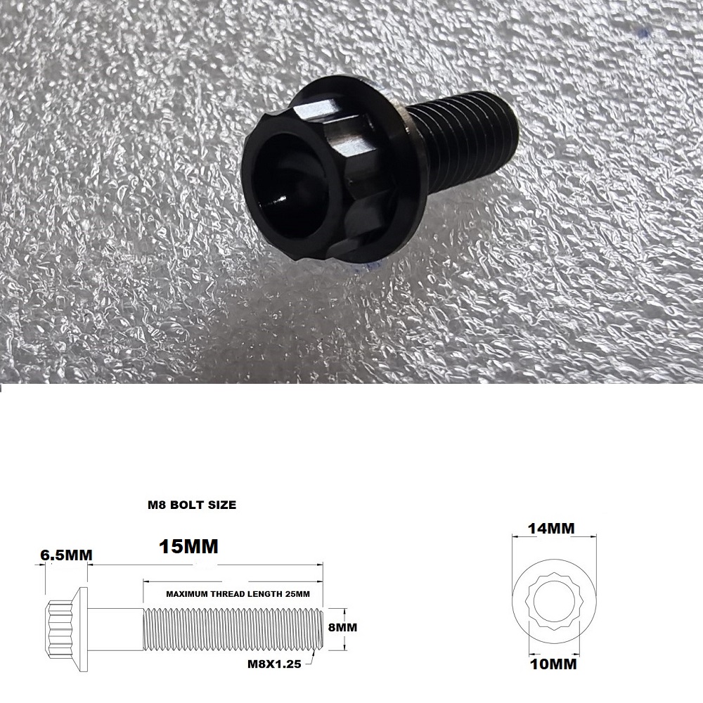 M8X15MM STEALTH 12 POINT BOLT 1.25 THREAD PITCH TITANIUM