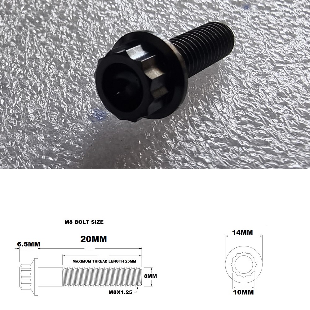 M8X25MM STEALTH 12 POINT BOLT 1.25 THREAD PITCH TITANIUM