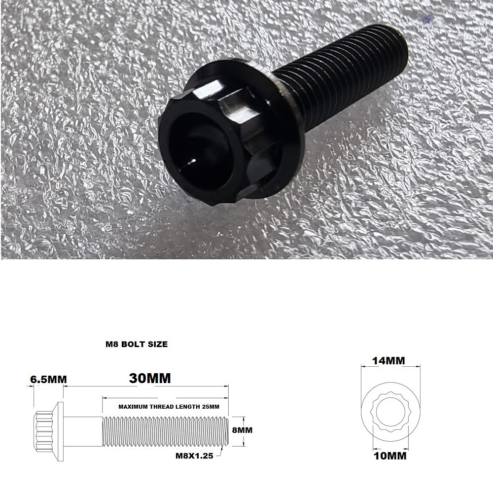 M8X30MM STEALTH 12 POINT BOLT 1.25 THREAD PITCH TITANIUM