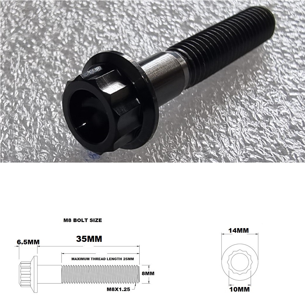 M8X35MM STEALTH 12 POINT BOLT 1.25 THREAD PITCH TITANIUM