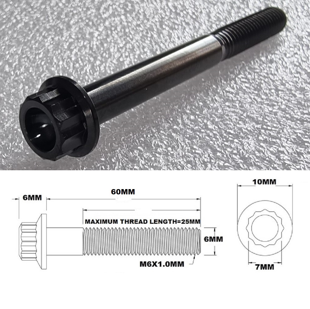 M6X60MM STEALTH 12 POINT BOLT 1.00 THREAD PITCH TITANIUM