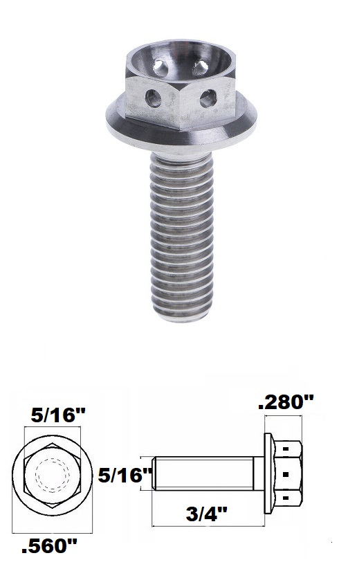 5/16 UNC X 3/4" TITANIUM FLANGE HEX RACE DRILLED BOLT GRADE 5