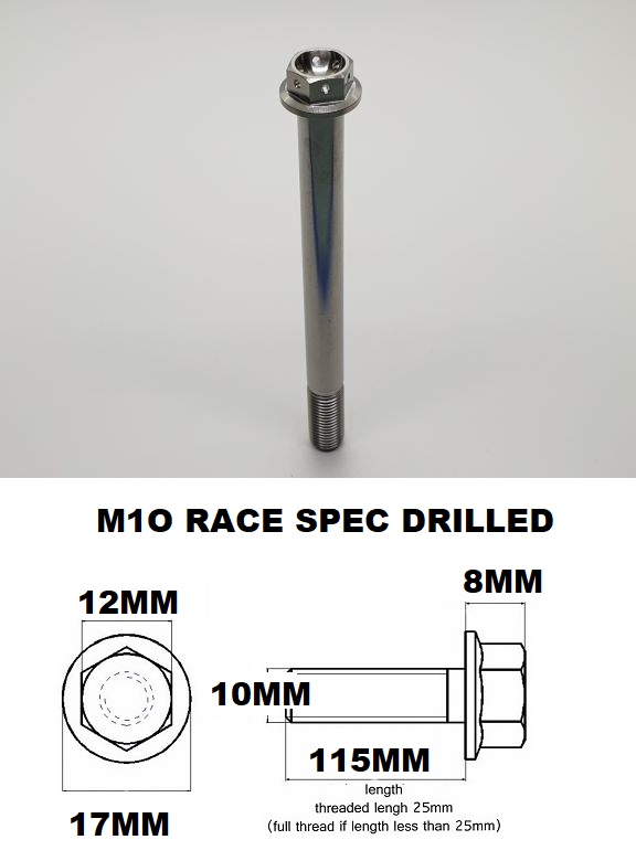 M10X115MM 1.25 THREAD PITCH TITANIUM FLANGE 12MM HEX BOLT GR 5