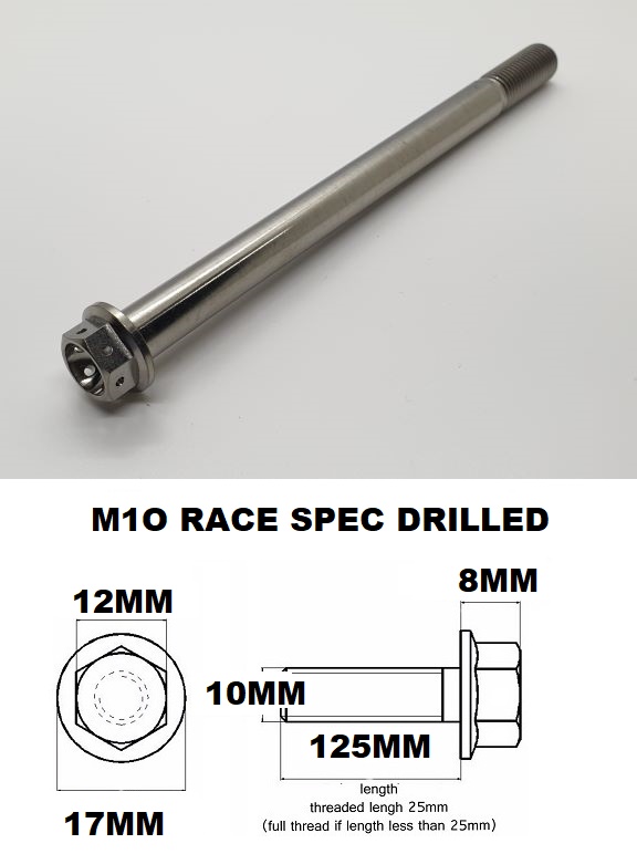 M10X135MM 1.25 THREAD PITCH TITANIUM FLANGE 12MM HEX BOLT GR 5